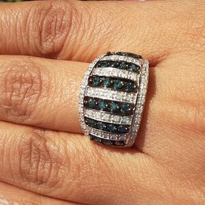 925 Genuine Blue and White Diamonds,